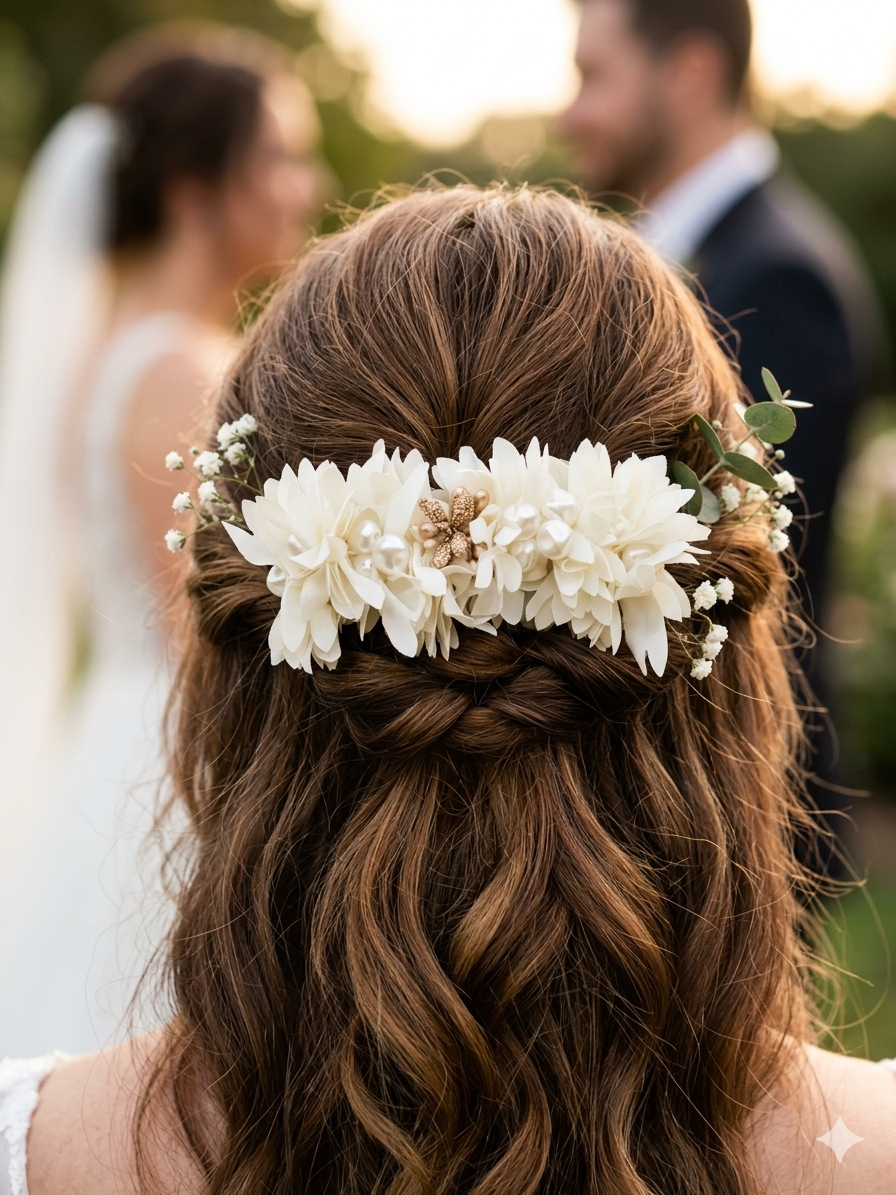 White and gold hair comb