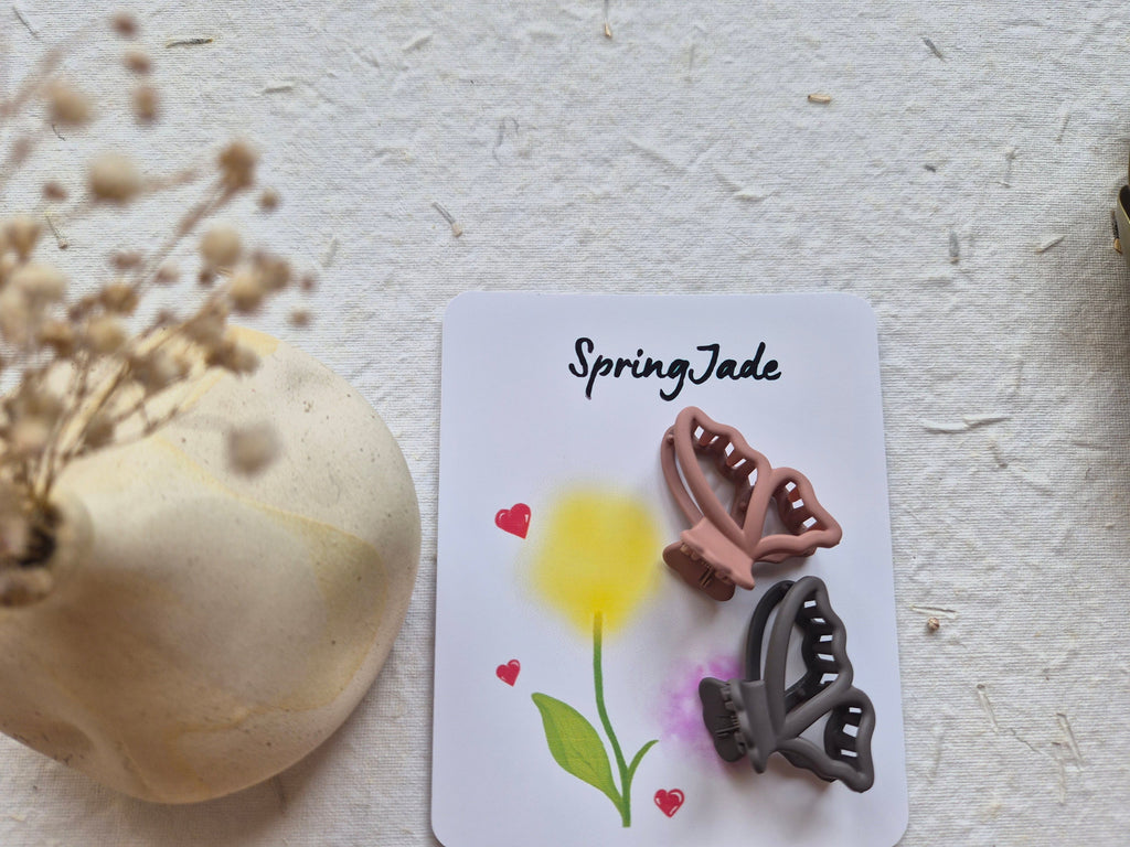 Small Butterfly matte Hairclips- Set of 2
